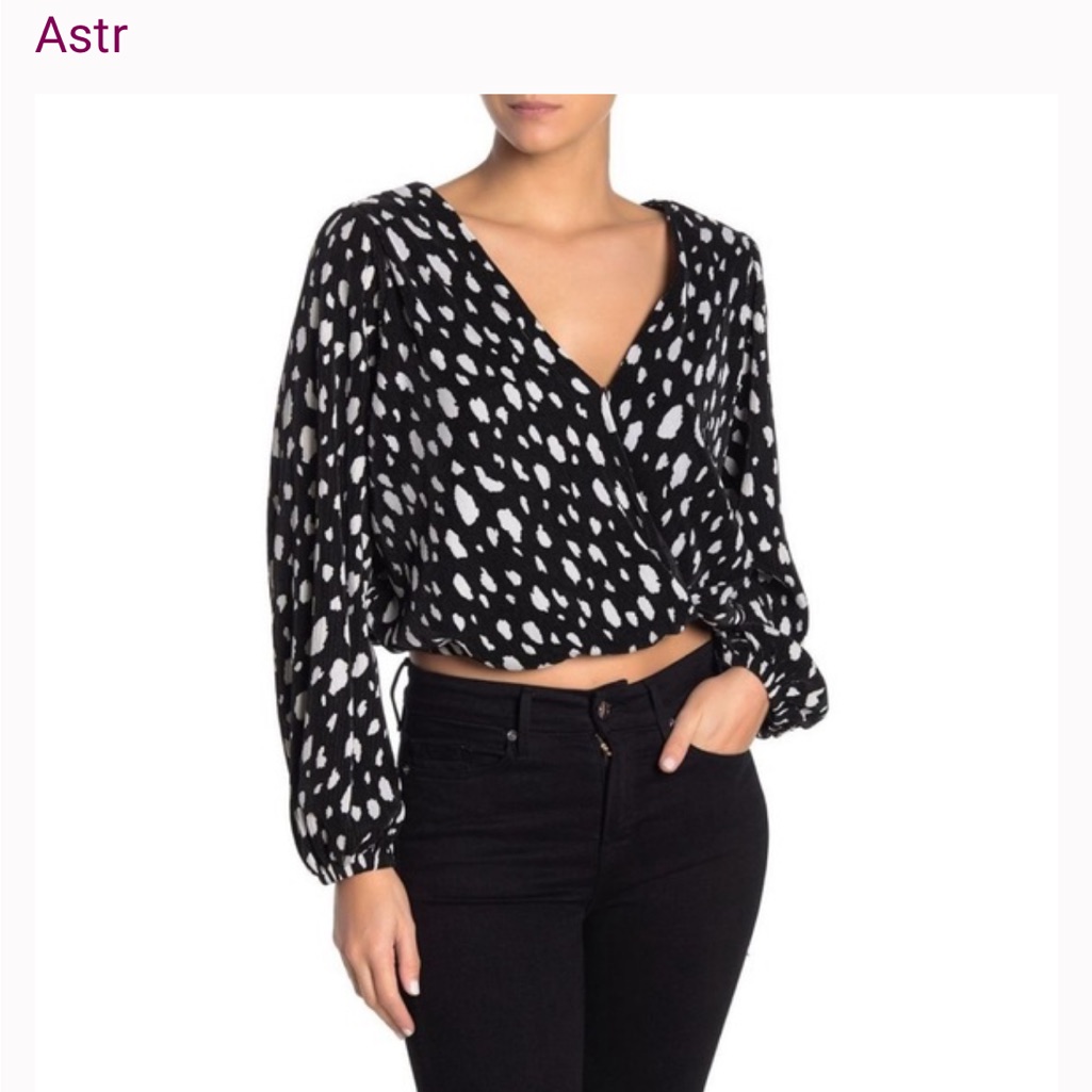 Astr Black And White Patterned Crop Blouse